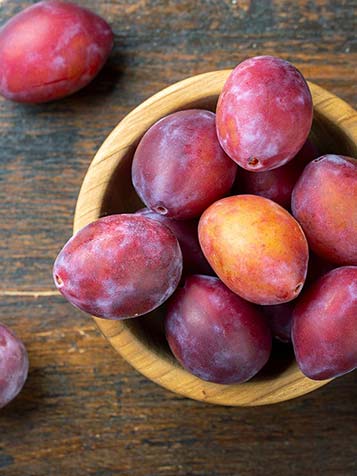 De vruchten van Prunus Victoria zijn te herkennen aan hun eironde vorm